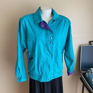 Vintage Casual Club Size Small Ski Jacket Teal Purple Lined Retro 90s Two Tone
